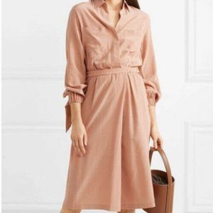 VINCE Slit Back 100% Silk Shirt Dress in Blush Size M NEW